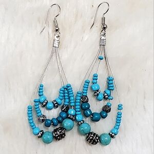 Turquoise & Silver Triple Loop Earrings
